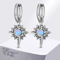 Star & Moon Hoop Earrings — Stainless Steel with Stone (Silver)