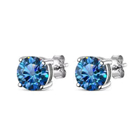 Colored Moissanite Stud Earrings — White, Blue & Green D-Color (925 Silver)
