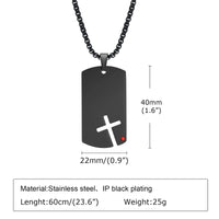 Men's Cross Dog Tag Necklace — CZ Accent, Stainless Steel Box Chain