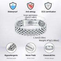 Men's 15mm Watch-Band Bracelet — Heavy Stainless Steel (Silver / Gold / Two-Tone)