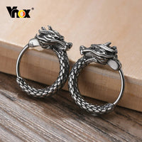 Men's Dragon Hoop Earrings — Vintage Stainless Steel (Silver / Black / Gunmetal)