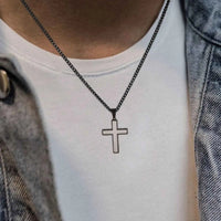 Matte Black Cross Pendant Necklace — Stainless Steel