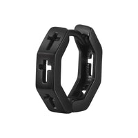 Men's Cross Huggie Hoop Earrings — Hollow Octagon Stainless Steel (Silver / Black)