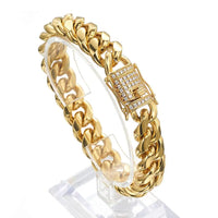 Iced CZ Cuban Bracelet — 6–16mm, 18K Gold-Plated Steel