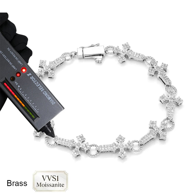 Moissanite Cross Bracelet — VVS1, GRA-Certified (Gold / Silver)