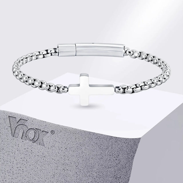Box Chain Cross Bracelet — Non-Tarnish Stainless Steel