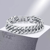 Chunky Cuban Link Bracelet — 10/12/15mm Bold Stainless Steel (Silver)