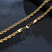 Rope Chain Necklace — Waterproof 18K Gold Non-Tarnish Stainless Steel (2–5mm)