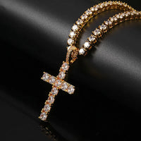Iced CZ Cross Pendant Necklace — Rope or Tennis Chain