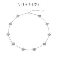 Flower-Shaped Moissanite Necklace — Adjustable 40+5cm (925 Silver)
