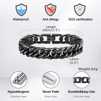 Bold Heavy Cuban Bracelet — 8/12mm Oxidized Stainless Steel (Silver / Gold / Black)