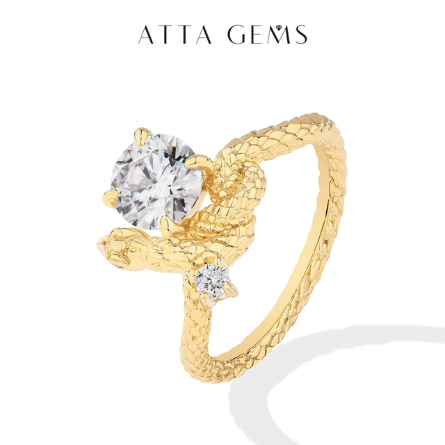 Snake Moissanite Ring — 1.2ct Round, 18K Gold-Plated (925 Silver)