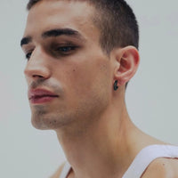 Men's Snake Hoop Earrings — Textured Stainless Steel (Black / Silver)