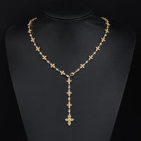 Iced CZ Cross Lariat Y-Necklace — Silver / Gold