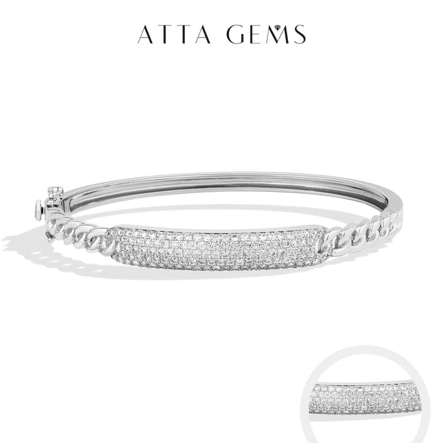 Moissanite Cuban Chain Bangle — Adjustable (925 Sterling Silver)