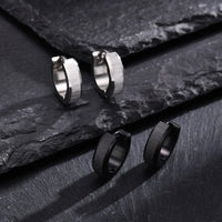 Brushed Steel Huggie Hoop Earrings — Anti-Allergy Stainless Steel (Silver / Black)