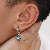 Star & Moon Hoop Earrings — Stainless Steel with Stone (Silver)