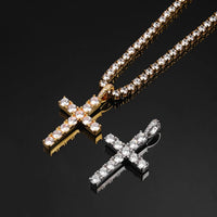 Iced CZ Cross Pendant Necklace — Rope or Tennis Chain
