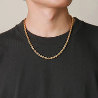 Rope Chain Necklace — Waterproof 18K Gold Non-Tarnish Stainless Steel (2–5mm)