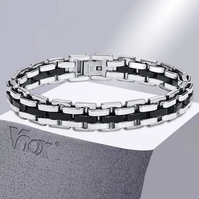 Wide Strap Link Bracelet — Non-Tarnish Stainless Steel (Gold / Silver / Black)