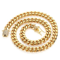 Iced-Clasp Cuban Chain — 6–12mm, 18K Gold PVD Stainless Steel
