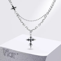 Gothic Lava Cross Pendant Necklace — Blackened Stainless Steel