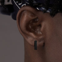 Brushed Steel Huggie Hoop Earrings — Anti-Allergy Stainless Steel (Silver / Black)