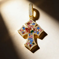 Colored Gemstone Cross Pendant — Tennis or Rope Chain (Stainless Steel)