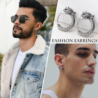 Men's Dragon Hoop Earrings — Vintage Stainless Steel (Silver / Black / Gunmetal)