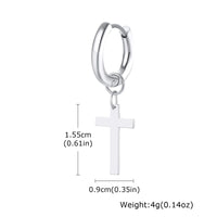Men's Cross Dangle Earring — Stainless Steel Drop Hoop (Silver / Black)