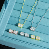 KNOBSPIN 6*8mm 2ct Emerald Cut Moissanite Pendant Diamond with GRA 100% s925 Sterling Silver Plated 18k Gold Necklaces for Women
