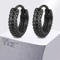 Men's Snake Hoop Earrings — Textured Stainless Steel (Black / Silver)