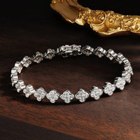 KNOBSPIN D VVS1 Moissanite Tennis Bracelet 2mm Diamond GRA Certified s925 Sterling Silver Four Leaf Clover Bracelets for Women