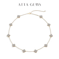 Flower-Shaped Moissanite Necklace — Adjustable 40+5cm (925 Silver)