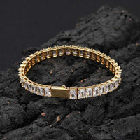 Rectangle-Cut Iced CZ Tennis Bracelet — 6mm (Gold / Silver)