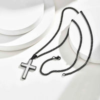 Matte Black Cross Pendant Necklace — Stainless Steel