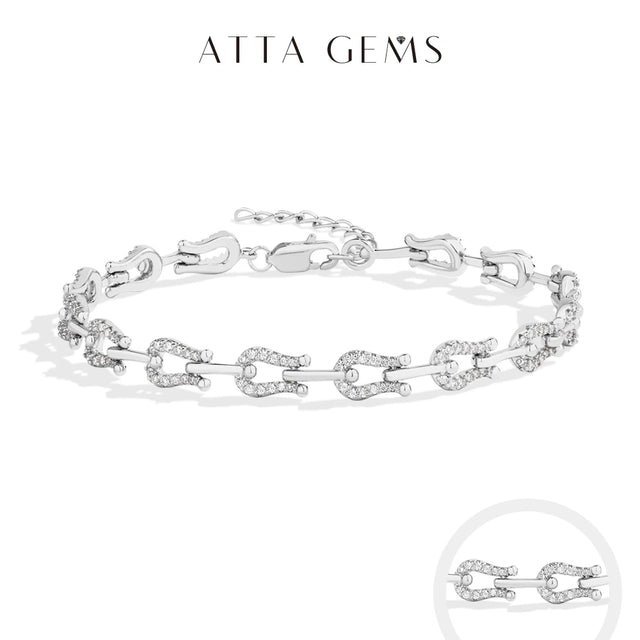 Horseshoe Moissanite Bracelet — Adjustable (925 Sterling Silver)