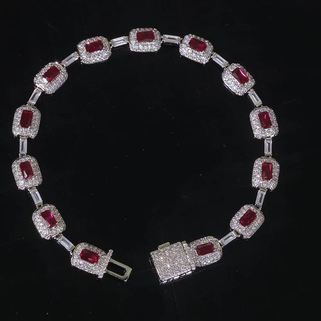 Red Zircon Sparkle Bracelet — 7mm (Hip-Hop, Gold Finish)