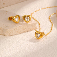 Heart CZ Earring & Necklace Set — Stainless Steel, Gift-Ready