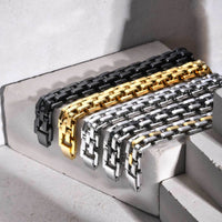 Wide Strap Link Bracelet — Non-Tarnish Stainless Steel (Gold / Silver / Black)