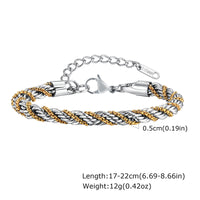 Two-Tone Twisted Rope Bracelet — 5mm Adjustable Stainless Steel