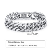 Chunky Cuban Link Bracelet — 10/12/15mm Bold Stainless Steel (Silver)