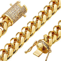 Iced-Clasp Cuban Chain — 6–12mm, 18K Gold PVD Stainless Steel