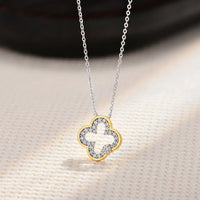 Two-Tone Clover Moissanite Necklace — Gold Edge (925 Sterling Silver)