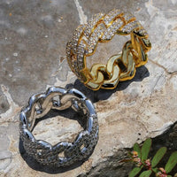 Iced CZ Cuban Ring — 11mm 2-Row Bling (Gold / Silver)