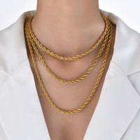 Rope Chain Necklace — Waterproof 18K Gold Non-Tarnish Stainless Steel (2–5mm)