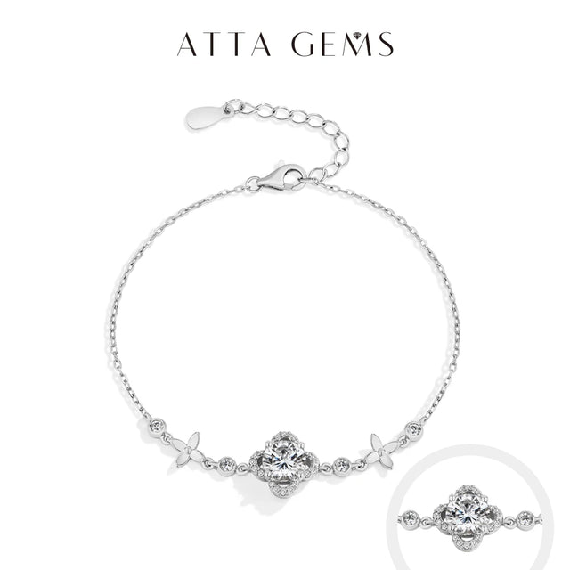 Round-Cut Moissanite Flower Bracelet — 1ct, 16+3cm (925 Silver)