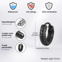 Men's Snake Hoop Earrings — Textured Stainless Steel (Black / Silver)