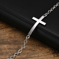Men's Cross Bracelet — Adjustable Rolo Chain, Stainless Steel