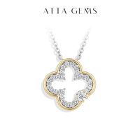 Two-Tone Clover Moissanite Necklace — Gold Edge (925 Sterling Silver)